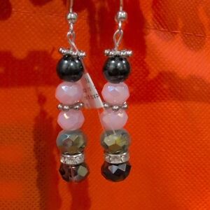 Elegant Beaded Earrings - Black, Pink, and Gold